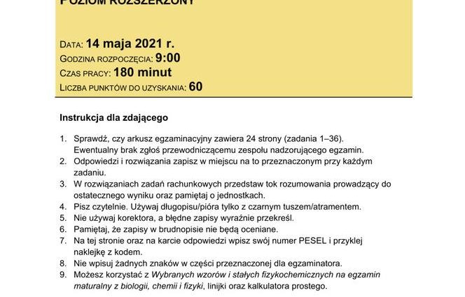 Matura 2022: advanced level chemistry [SHEETS AND ANSWERS]