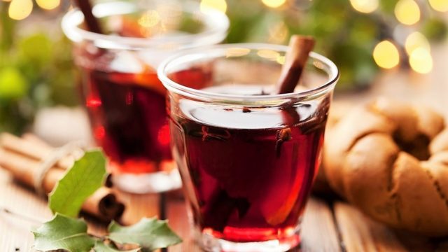 Mulled wine on cherry juice, wine, compote, with orange