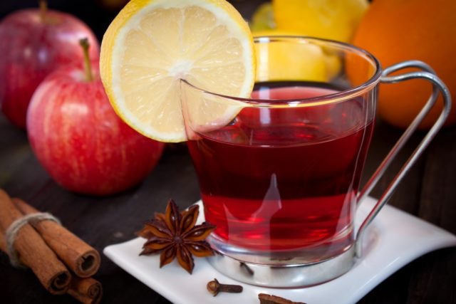 Mulled wine on cherry juice, wine, compote, with orange