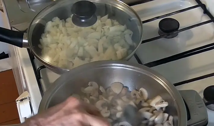 Mushrooms fried with onions