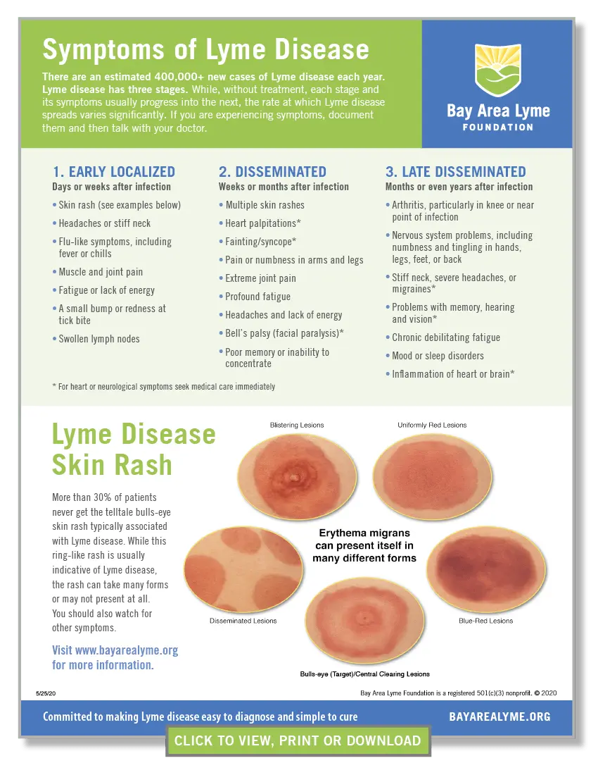 Neurological symptoms of Lyme disease. They can appear several years after the bite