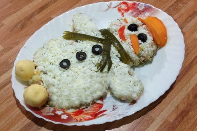 New Years salad Snowman: 9 recipes with photos