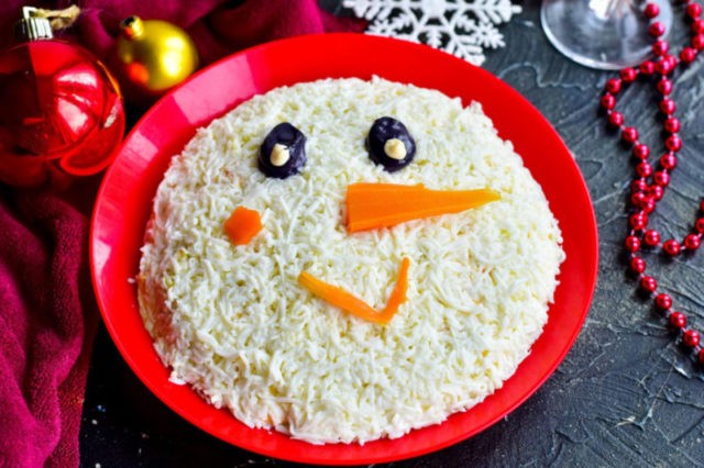 New Years salad Snowman: 9 recipes with photos