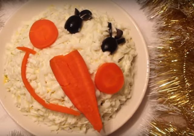 New Years salad Snowman: 9 recipes with photos