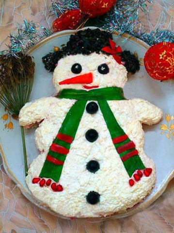 New Years salad Snowman: 9 recipes with photos