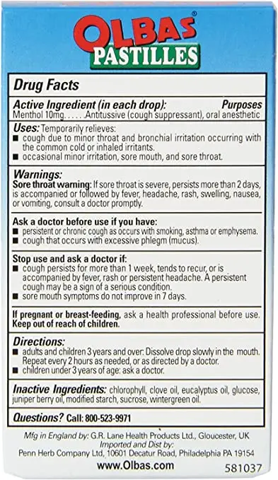 Olbas Pastilles in the form of lozenges &#8211; dosage and indications