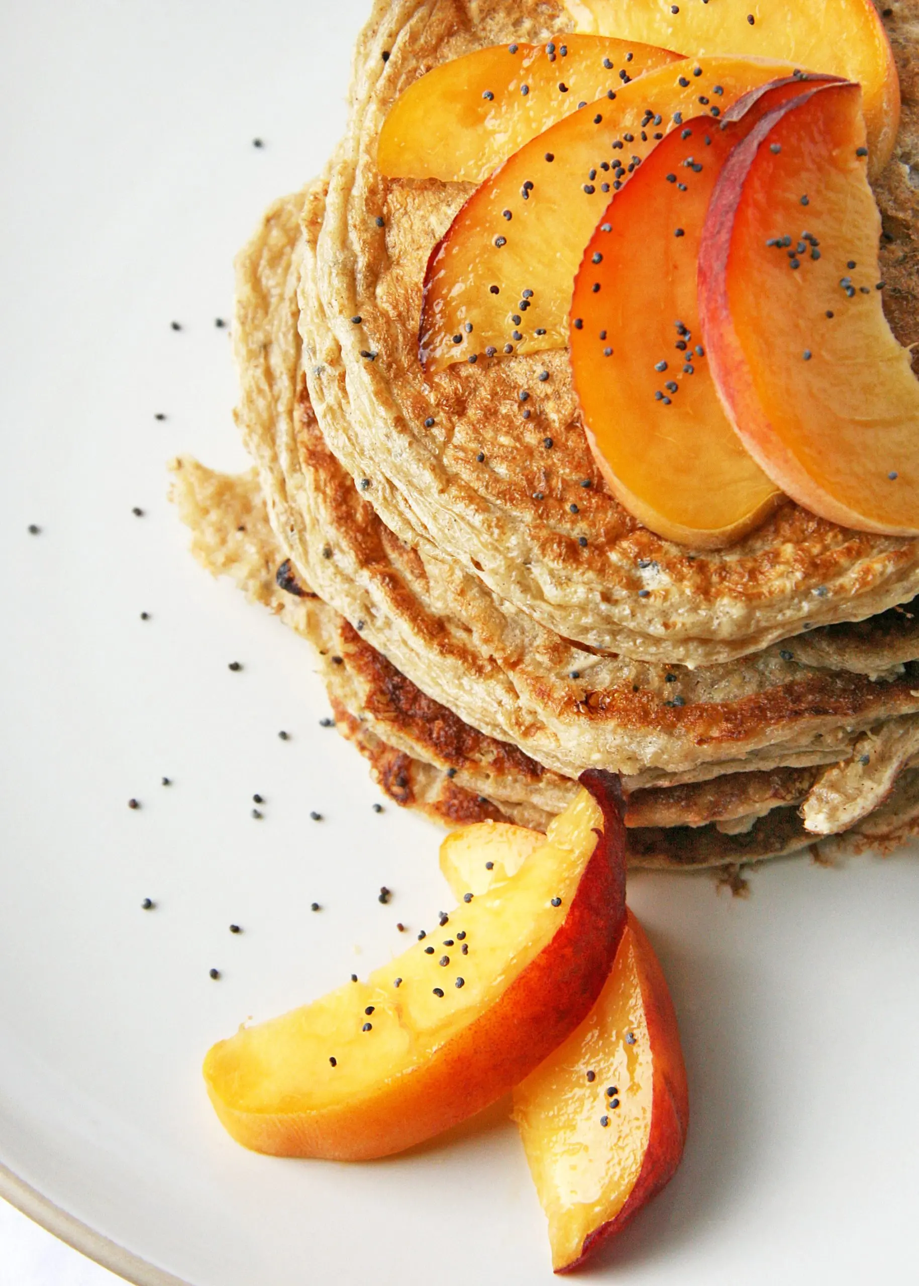 Pancakes with cottage cheese and peach mousse. A recipe for a healthy meal