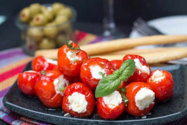 Peppers stuffed with cheese for the winter: feta, cheese, in oil