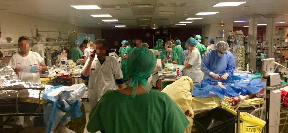 Photo of busy doctors in one of Paris hospitals after a terrorist attack