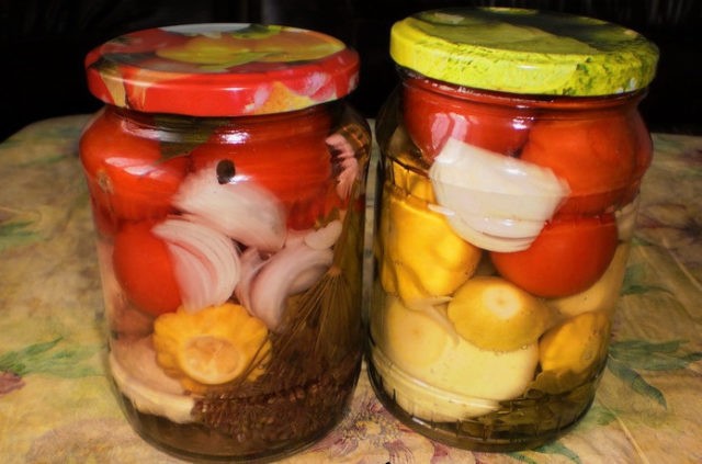 Pickled assorted cucumbers, tomatoes and squash: canning recipes for the winter