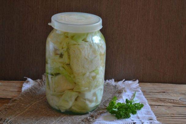 Pickled cabbage slices for the winter are very tasty