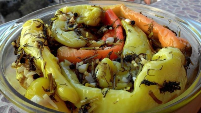 Pickled hot peppers for the winter in Armenian