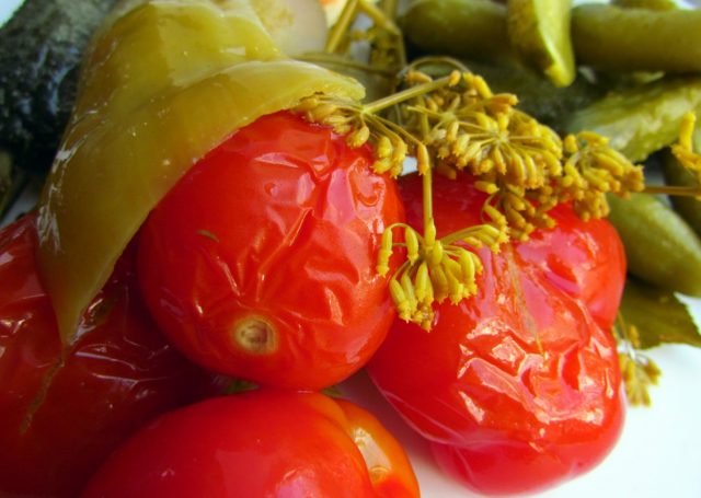 Pickled tomatoes for the winter in jars