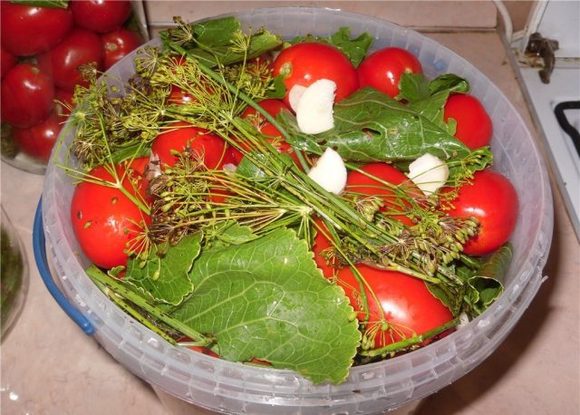 Pickled tomatoes for the winter in jars