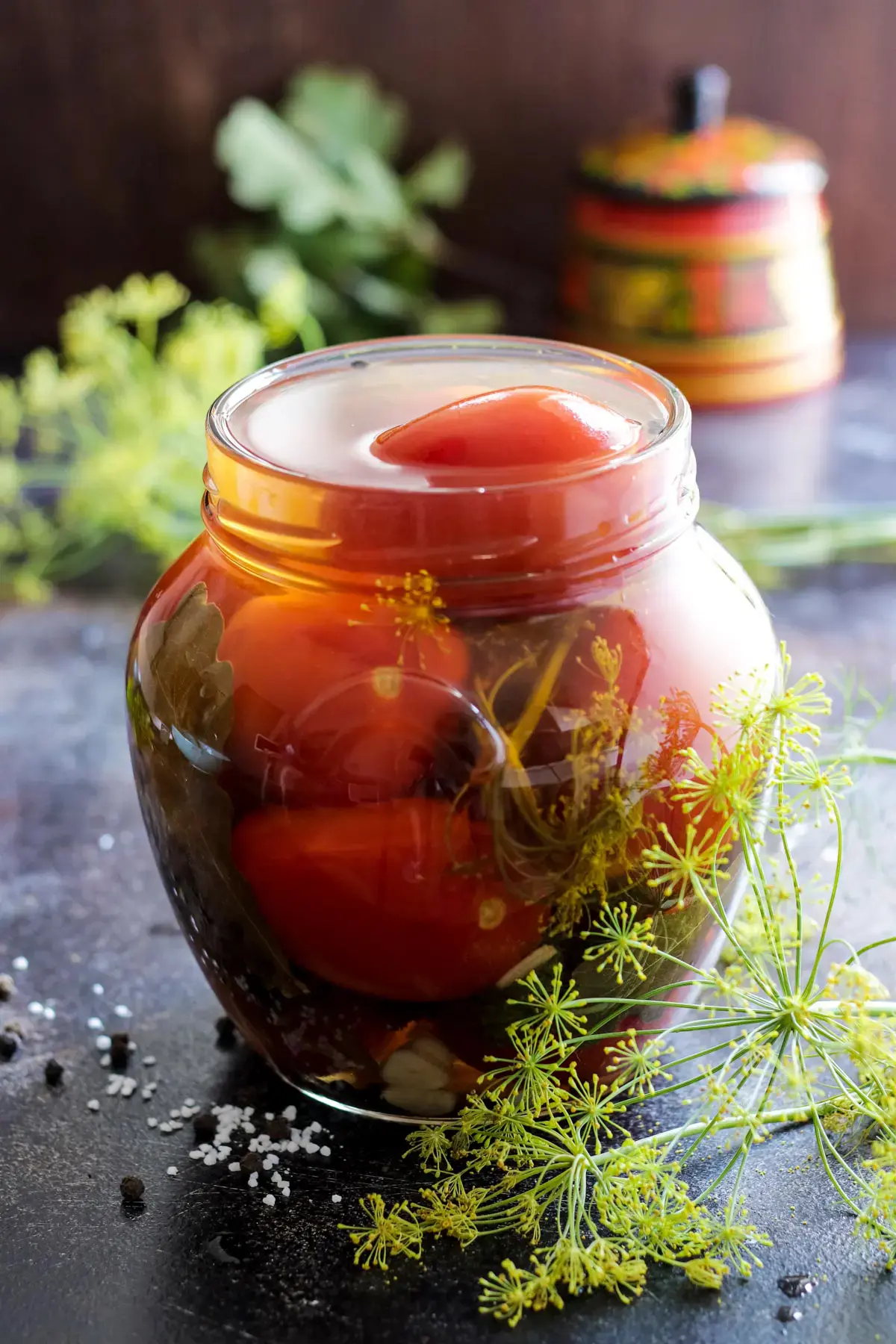 Pickled tomatoes for the winter in jars