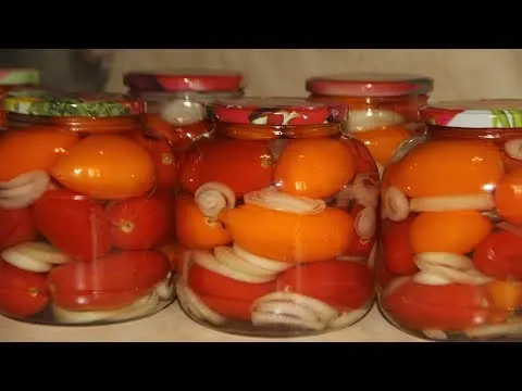 Pickled tomatoes with onions for the winter: recipes with photos