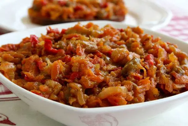 Pieces of eggplant caviar