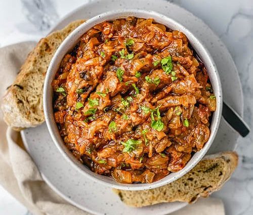 Pieces of eggplant caviar