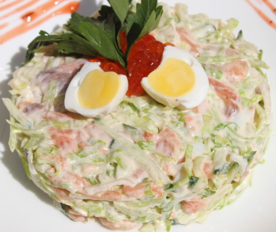 Pink flamingo salad: with crab sticks, shrimp, 6 best recipes