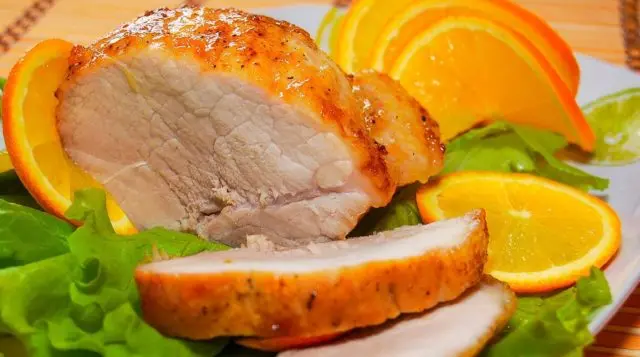 Pork with oranges baked in the oven: in foil, with sauce