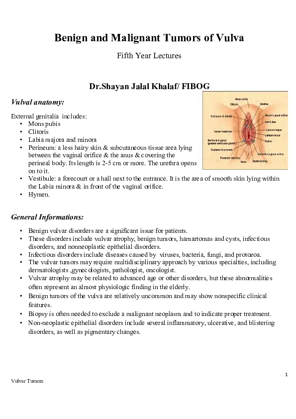 Pre-neoplastic conditions and malignant tumors of the vulva