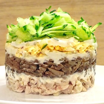 Puff salads with champignons: original recipes