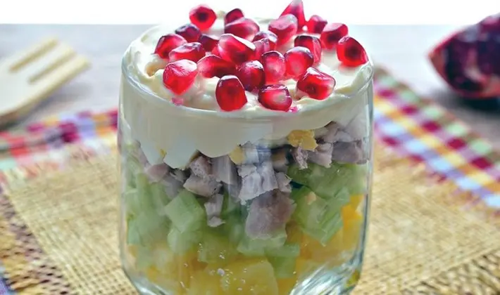 Puff salads with champignons: original recipes