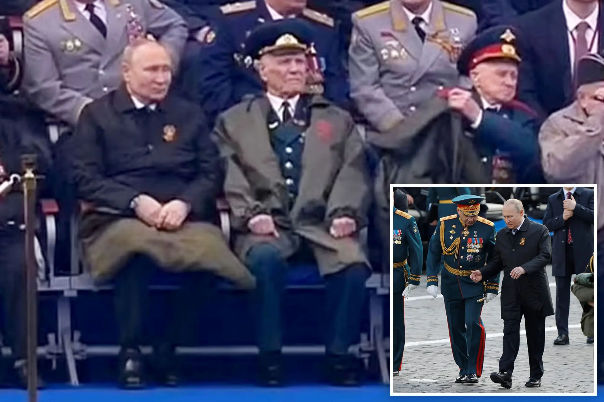 Putin covered with a blanket during the parade. Speculation about his health continues