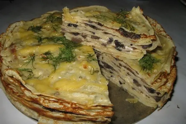 Recipes for pancakes stuffed with mushrooms