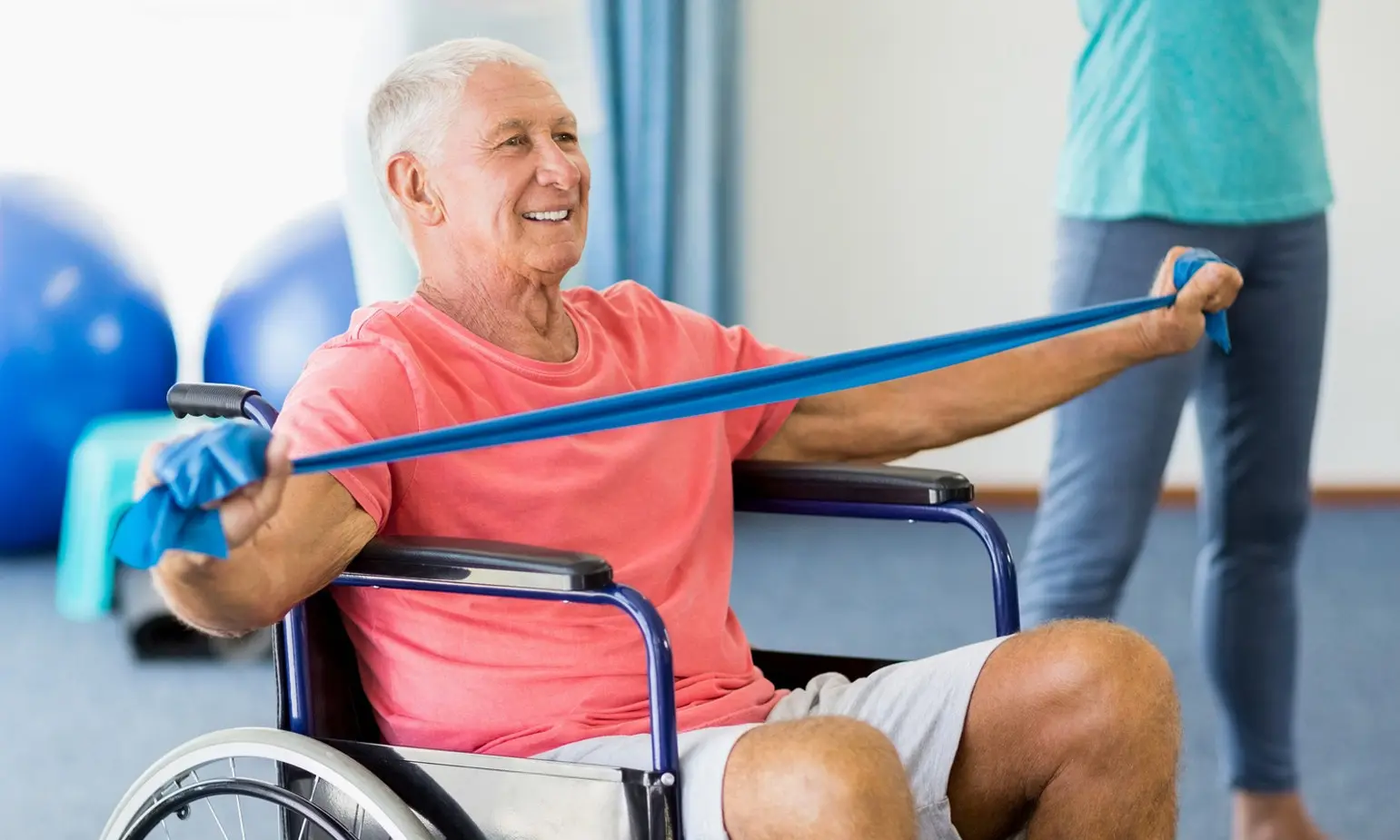 Rehabilitation of the elderly. Exercise that brings relief