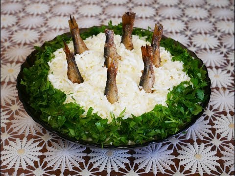 Salad Fish in a pond with sprats: photos + recipes