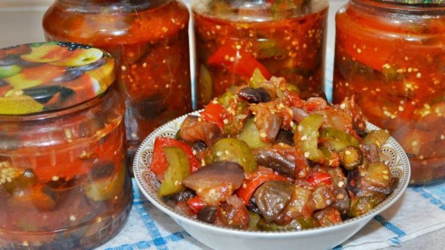 Salad for the winter of eggplant and cucumbers