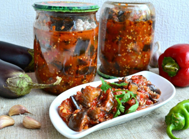 Salad for the winter of eggplant and cucumbers