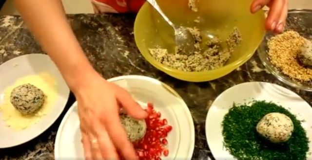 Salad in the form of a ball for the New Years table