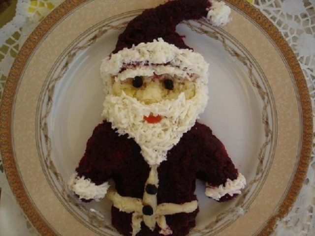 Salad in the form of Santa Claus for the New Year