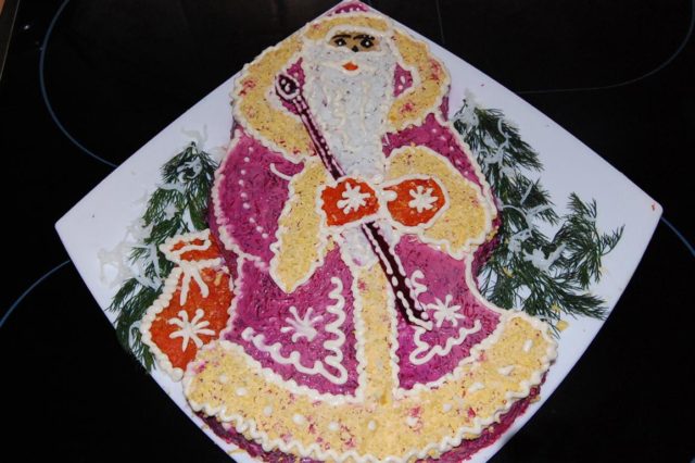 Salad in the form of Santa Claus for the New Year