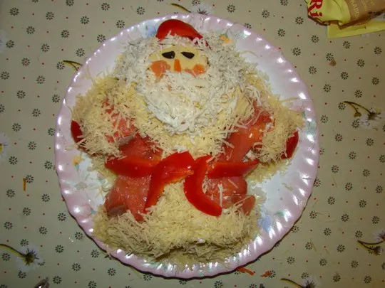 Salad in the form of Santa Claus for the New Year