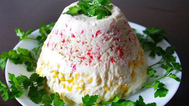 Salad Snow Queen with crab sticks: 9 best recipes