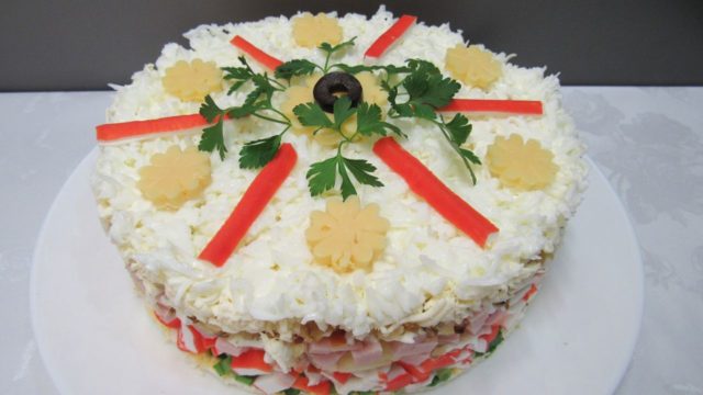 Salad Snow Queen with crab sticks: 9 best recipes