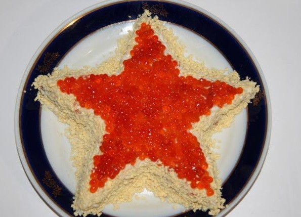 Salad Starfish: with red fish, caviar, shrimps