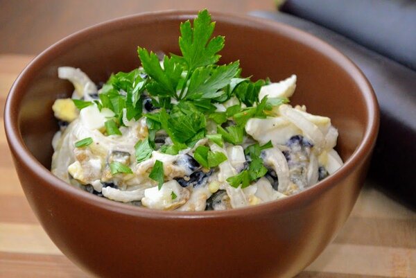 Salad with porcini mushroom: marinated, fried, salted, fresh