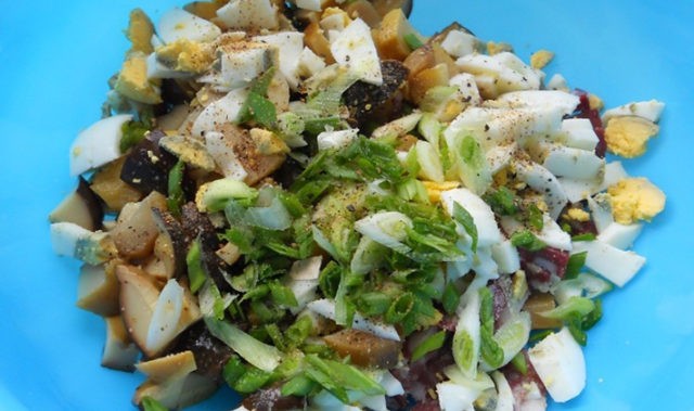 Salad with porcini mushroom: marinated, fried, salted, fresh