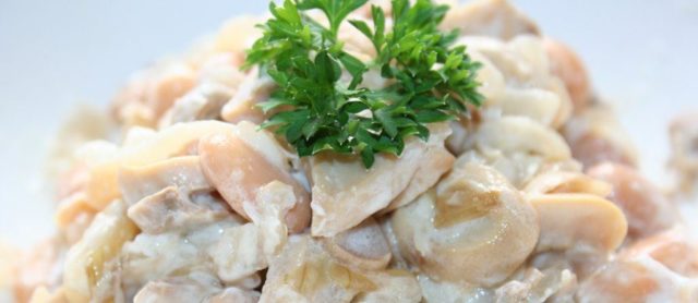 Salad with porcini mushroom: marinated, fried, salted, fresh