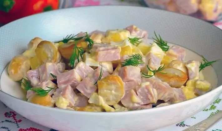 Salads with fried champignons: step by step recipes