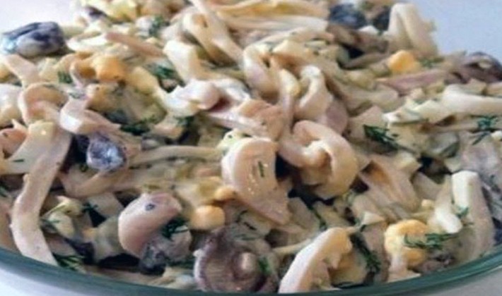 Salads with fried champignons: step by step recipes