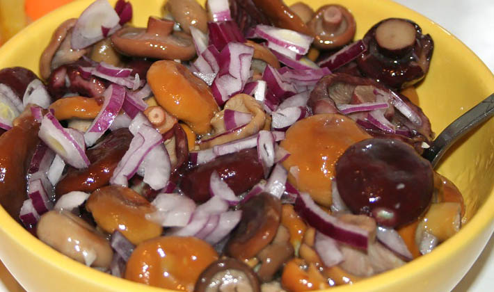 Salted and pickled milk mushrooms with butter for the winter