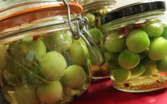 Salting green tomatoes in jars for the winter