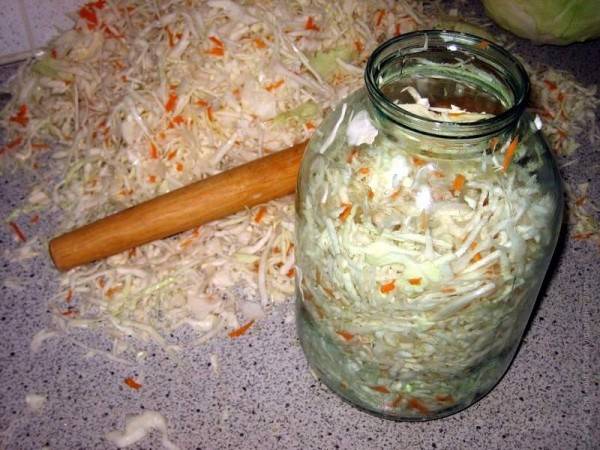 Sauerkraut in brine in a jar