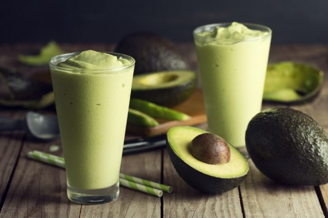 Smoothie with avocado and banana, apple, spinach,