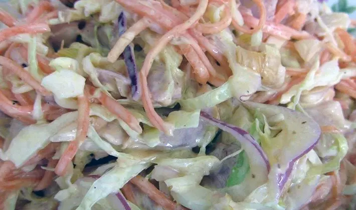 Spicy salads with canned champignons